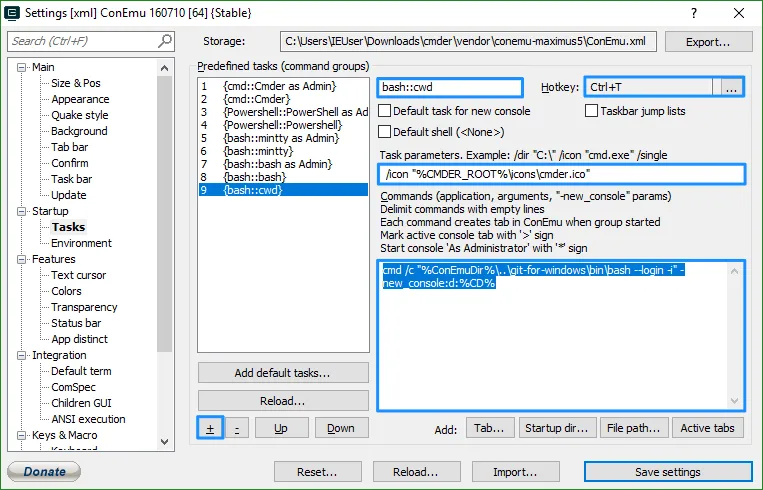 Задача `{bash::cwd}` будет запускаться в текущей папке