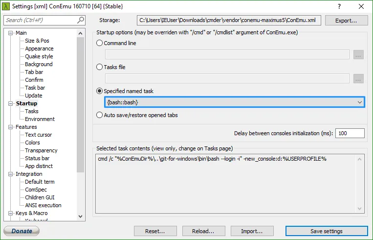 Запускать при старте таску {bash::bash}